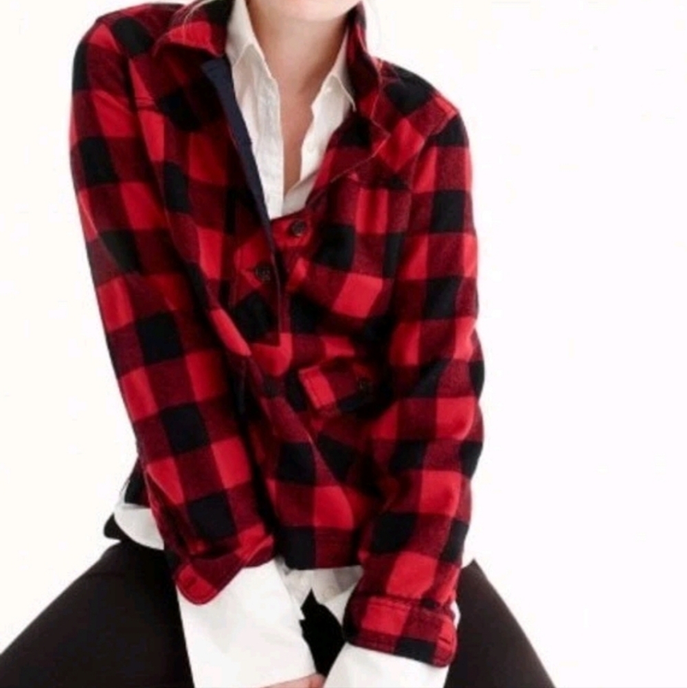 J Crew Shirt-jacket in buffalo check In Red Black H3058 Size S NWT